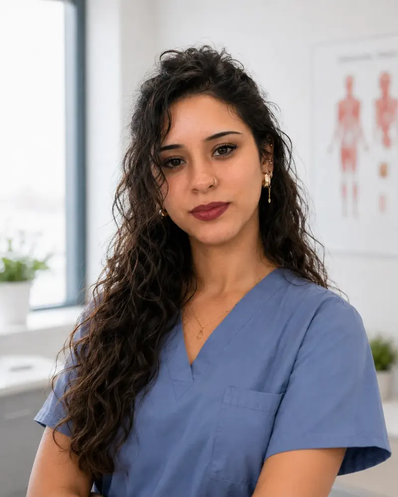 Porträt von Alexandra Trevejo in Praxiskleidung